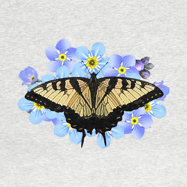 Swallowtail Butterfly On Blue Flowers by PhotoArts